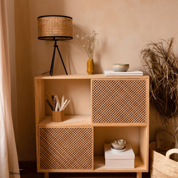 Rattan Möbel nachhaltig - Rattan Sideboard mit Lampe