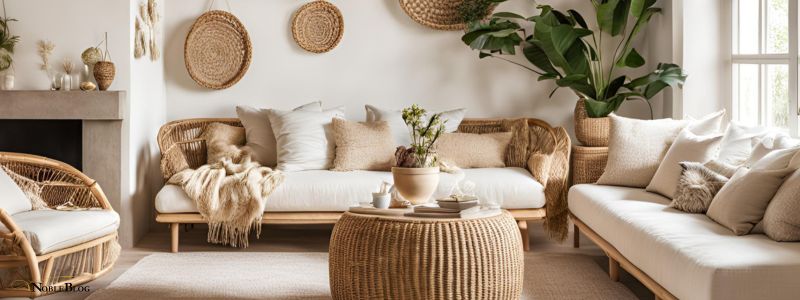 Boho Wohnzimmer mit Rattan moebeln