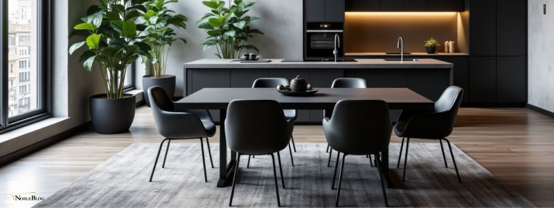 moderne Kueche mit Holz, Beton und Marmor