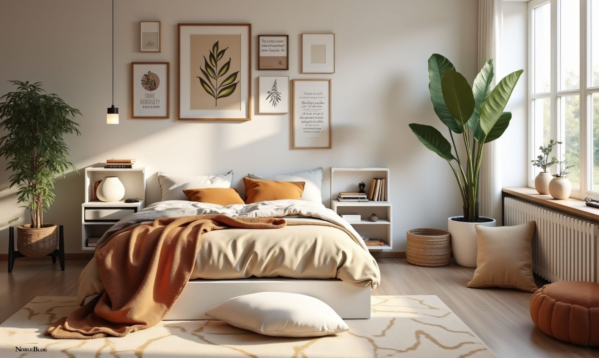 kleine Schlafzimmer - gemuetliches Schlafzimmer mit orangen Akzenten